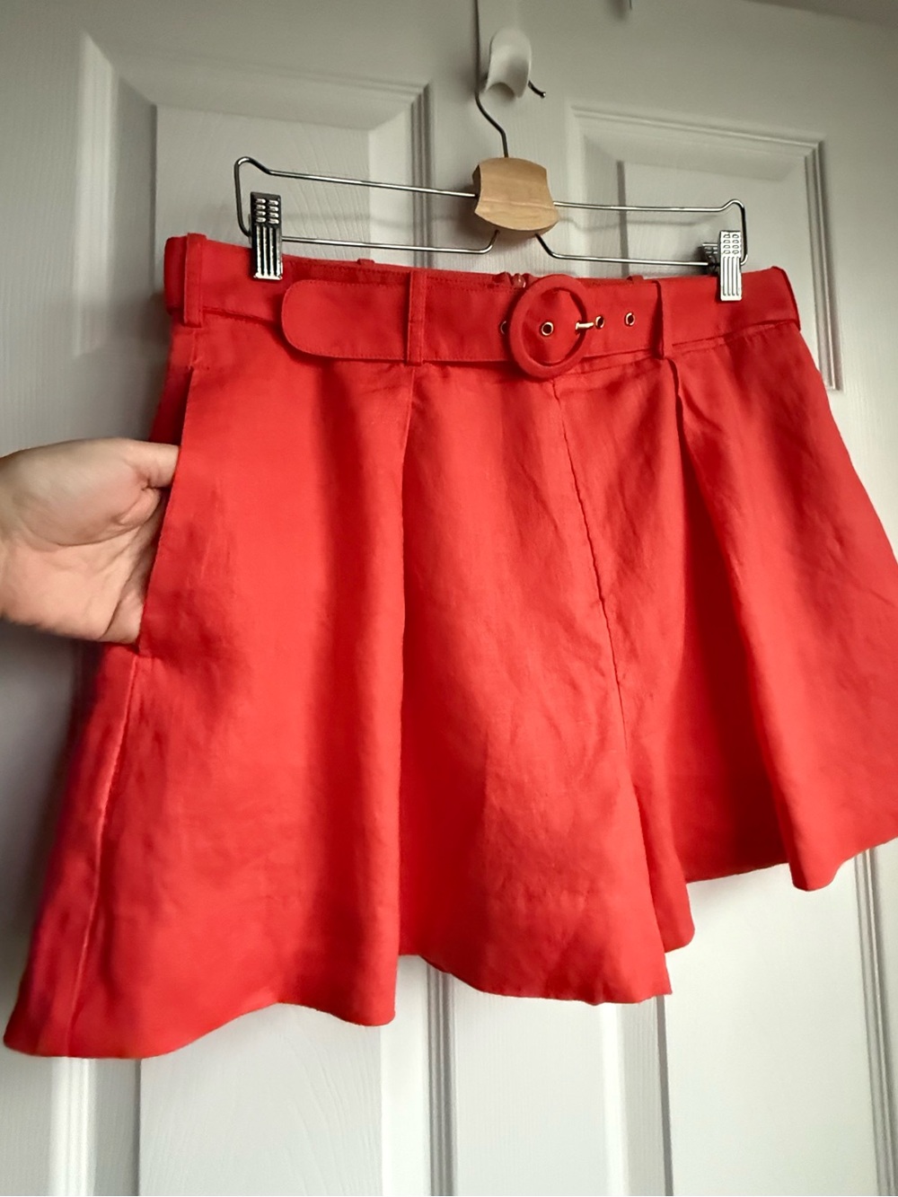 Banana Republic Belted Pleated Linen Meridian Shorts Red/Orange 12 Petite - Picture 7 of 11